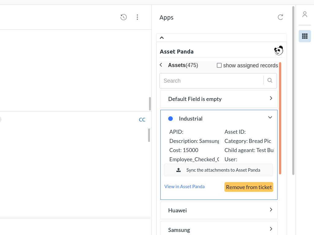 Asset Panda App Integration with Zendesk Support